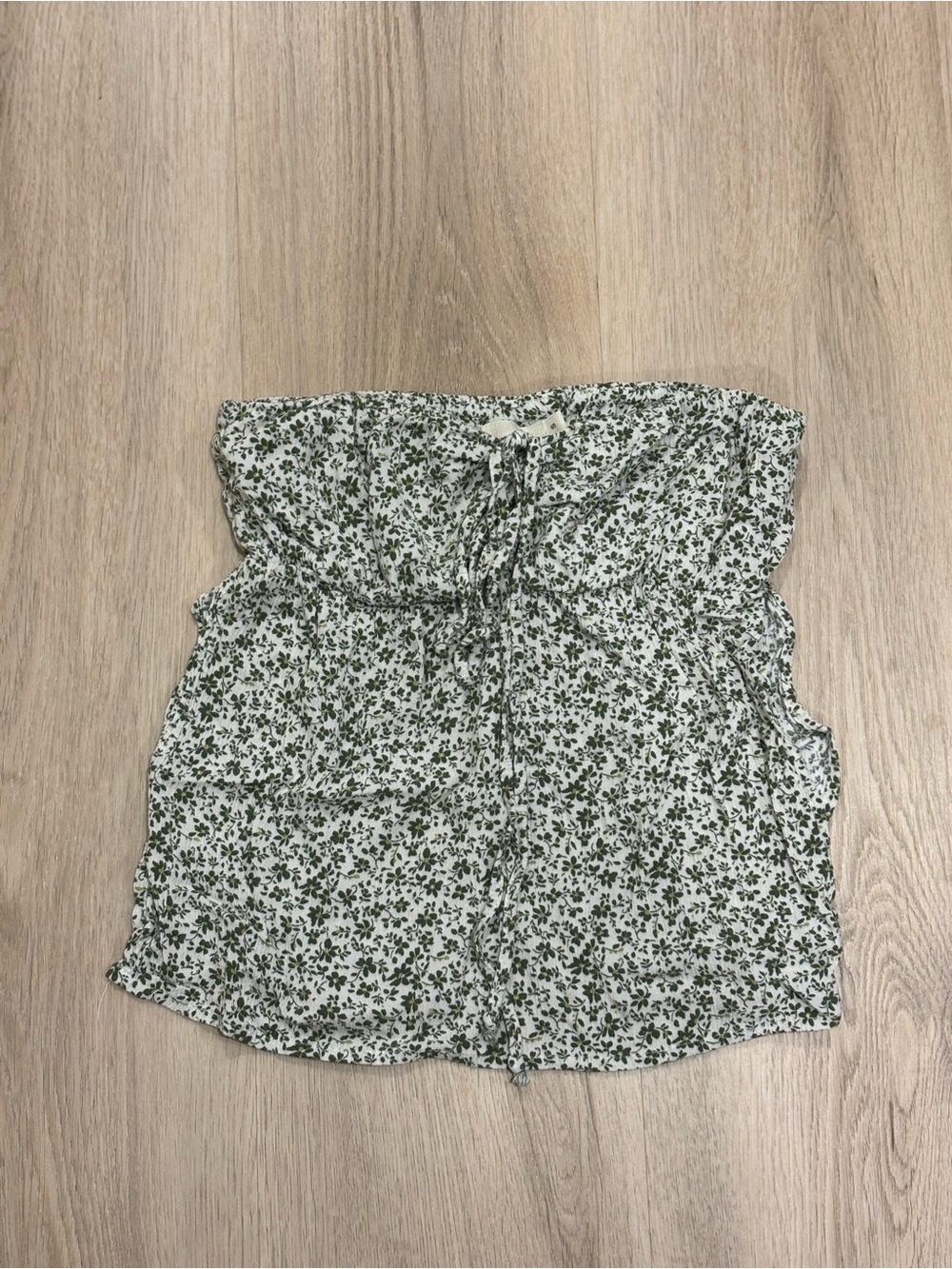 Brandy Melville White Strapless Floral Tube Top with Green Print
